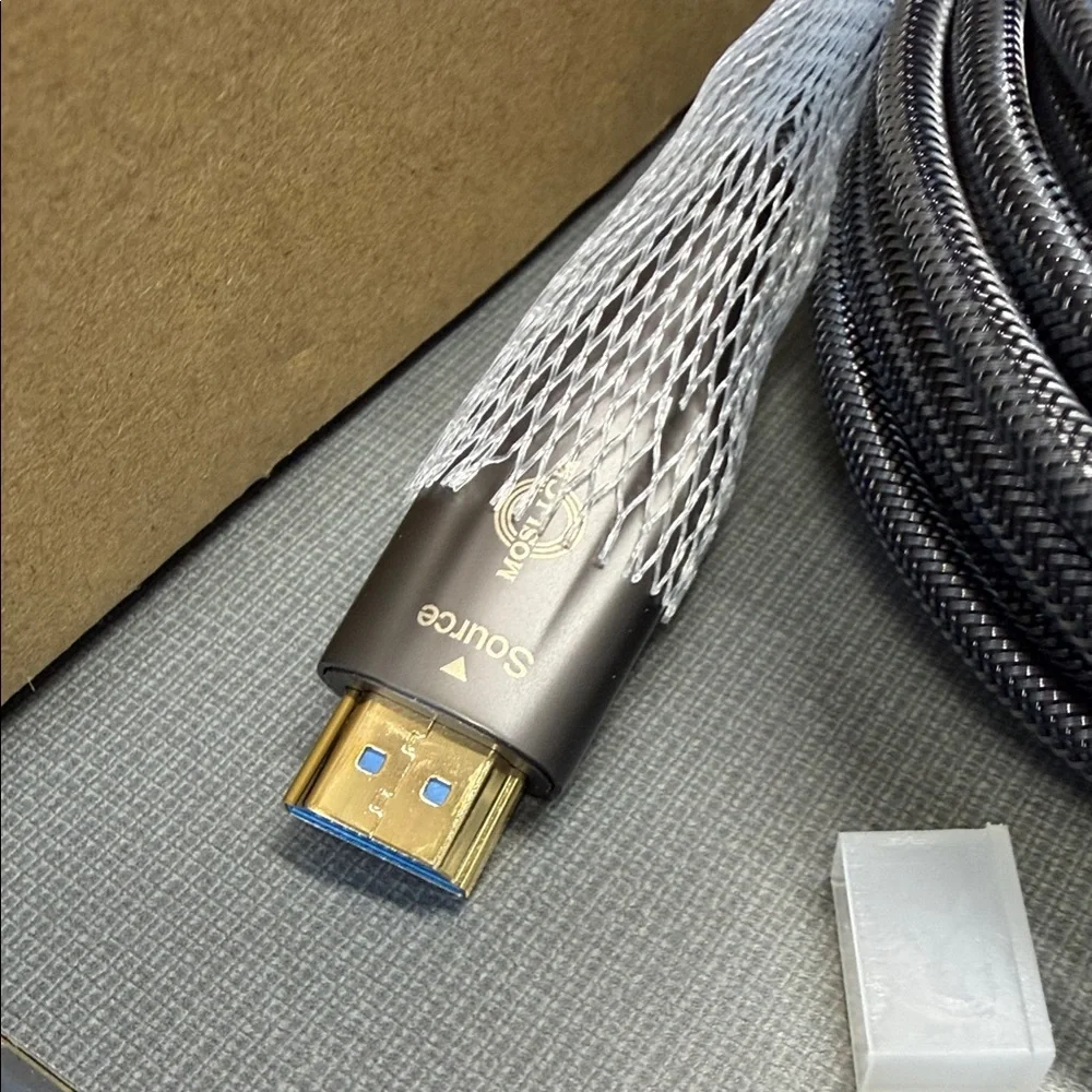 30ft-Braided HDMI Cable with Silver-Gray Sleeving and Blue Connector Tips